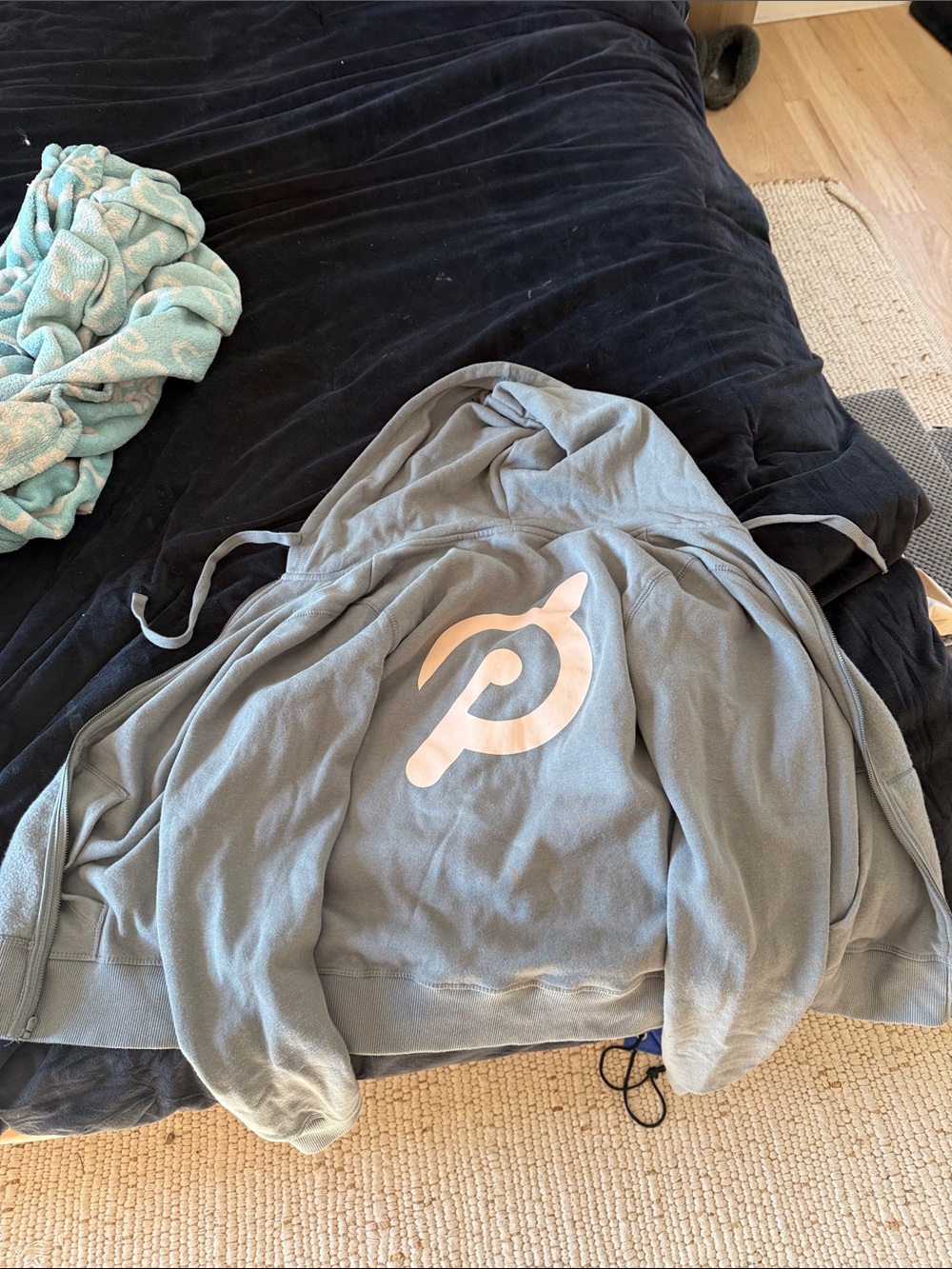 Peloton Men’s Gray Zip-Up Hoodie with Pale Pink Logo